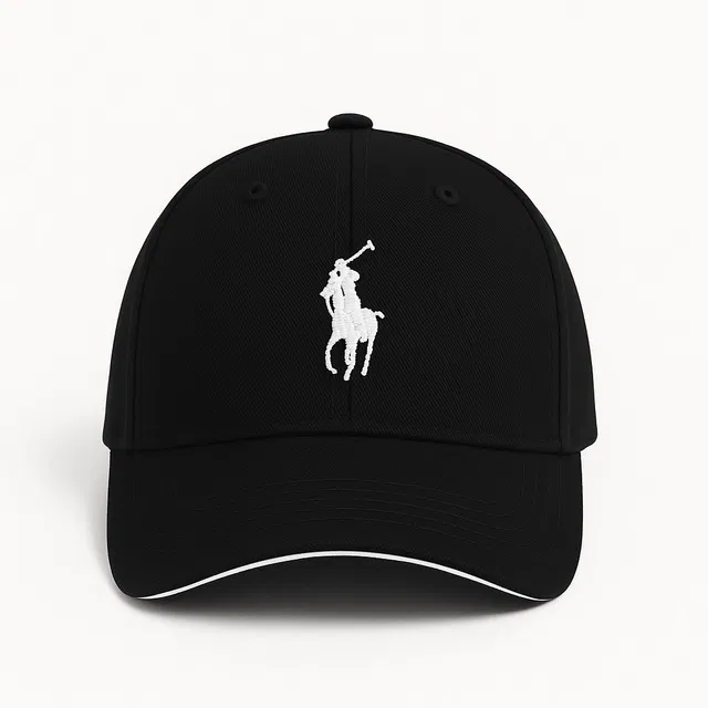 Printed Polo Cap for Men (Black, Free Size)