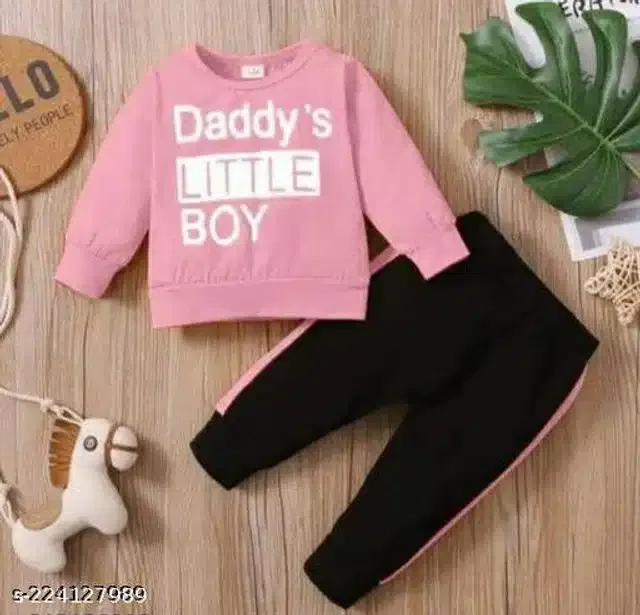 Hosiery Cotton Full Sleeves T-Shirt with Pant Clothing Set for Kids (Pink & Black, 0-1 Years)