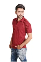Poly Cotton Solid Polo Neck T-Shirt for Men, Maroon 