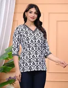 Cotton Floral Print Short Kurti for Women 