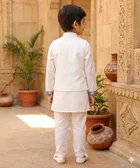 Silk Blend Printed Kurta & Paints Set for Boys , White 