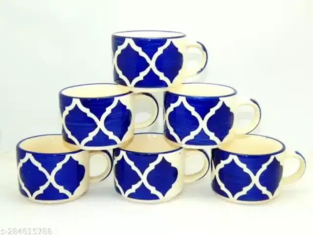 Ceramic Cup Set (Blue, 100 ml) (Pack of 6)