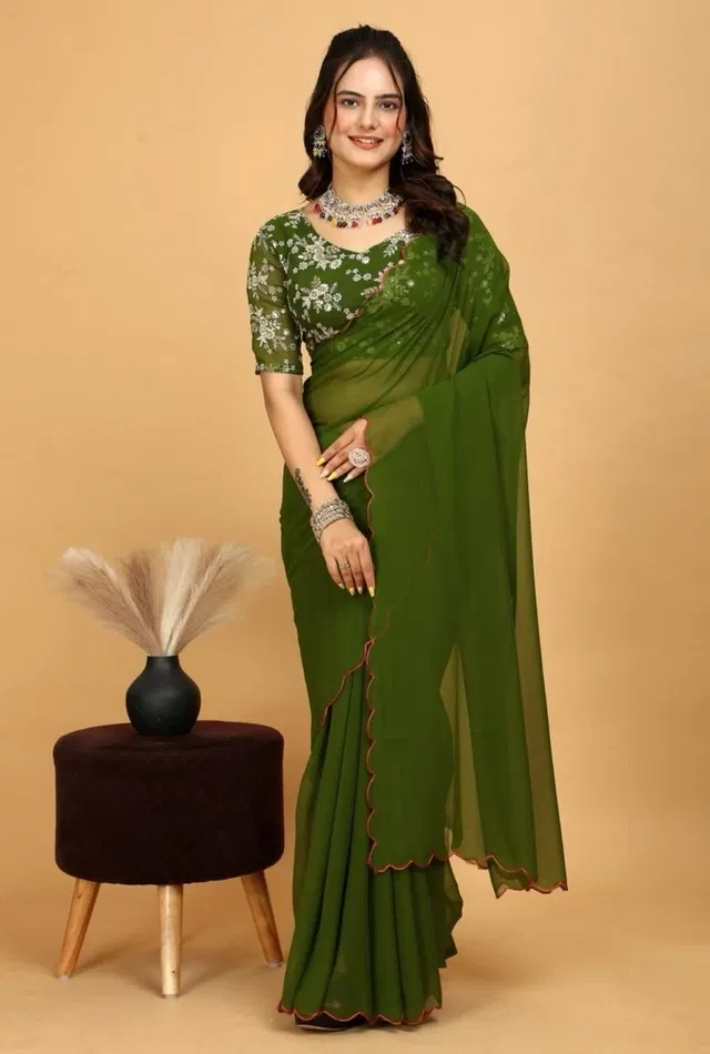 Silk Woven Design Saree for Women, Olive (6.3 m)