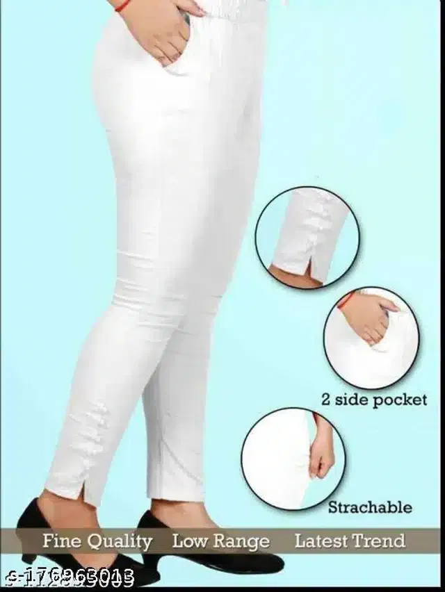 Cotton Lycra Trouser for Women (White, 30)