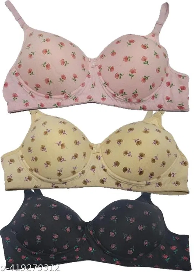 Cotton Blend Printed Padded Bra for Women (Multicolor, 30B) (Pack of 3)