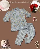 Cotton Blend Kurta Set for Girls (Grey, 6-9 Months)