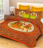 Jaipuri Print Double Bedsheet with 2 Matching Pillow Covers 