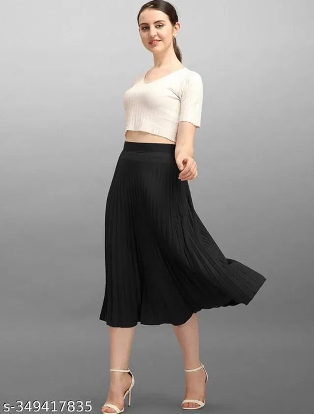 Crepe Skirt for Women (Black, 28)