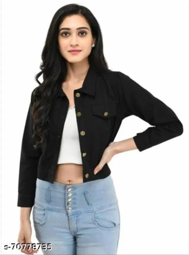 Full Sleeves Solid Jacket for Women & Girls (Black, L)