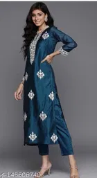 Cotton Embroidered Kurta with Pant & Dupatta for Women 