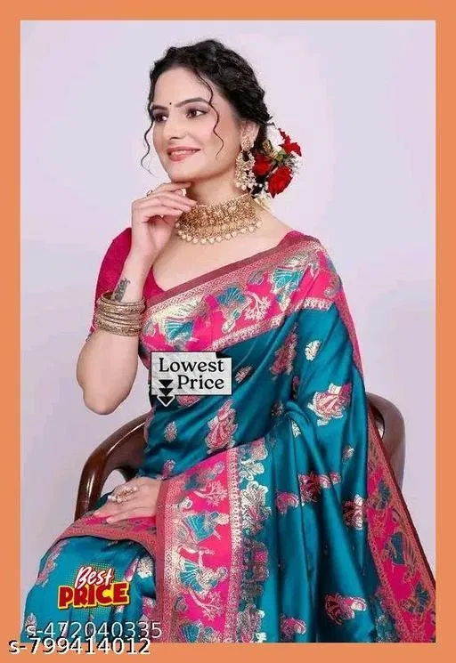 Kanjeevaram Saree for Women (Blue, Free Size)