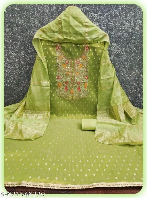 Silk Blend Punjabi/All Over Suits (Green, 7.05 meter for Women (4XL)