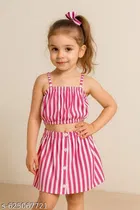 Rayon Slub Printed Clothing Set for Girls, Pink, Pack of 1 