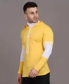 Cotton Blend Color Blocked Hoodies for Men 