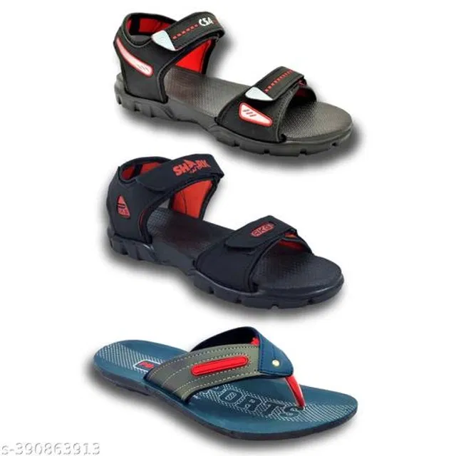 Sandals with Flipflop for Men (Multicolor, 7) (Pack of 3)