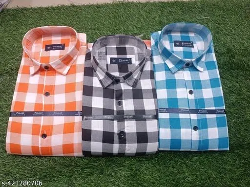 Cotton Blend Checked Shirts for Men, Multicolor, Pack of 3 (M)