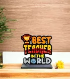 Wooden Handcrafted Best Teacher In The World Trophy Gifts (Multicolor, 14.5 cm)