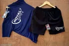 Half Sleeves T-Shirt with Shorts for Men (Blue & Black, S) (Set of 1)