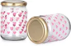 Afast Designer Heart Printed Glass Storage Container, Airtight Metal Cap For Home & Kitchen Spice, Beans, Sauce, Dry Fruits, Mouth Freshener Storage & Serving, 550ML, Pack Of 4