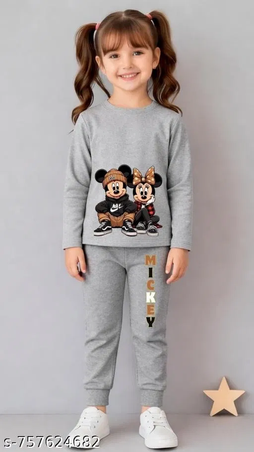 Cotton Blend Clothing Set for Girls, Grey (5-6 Years)