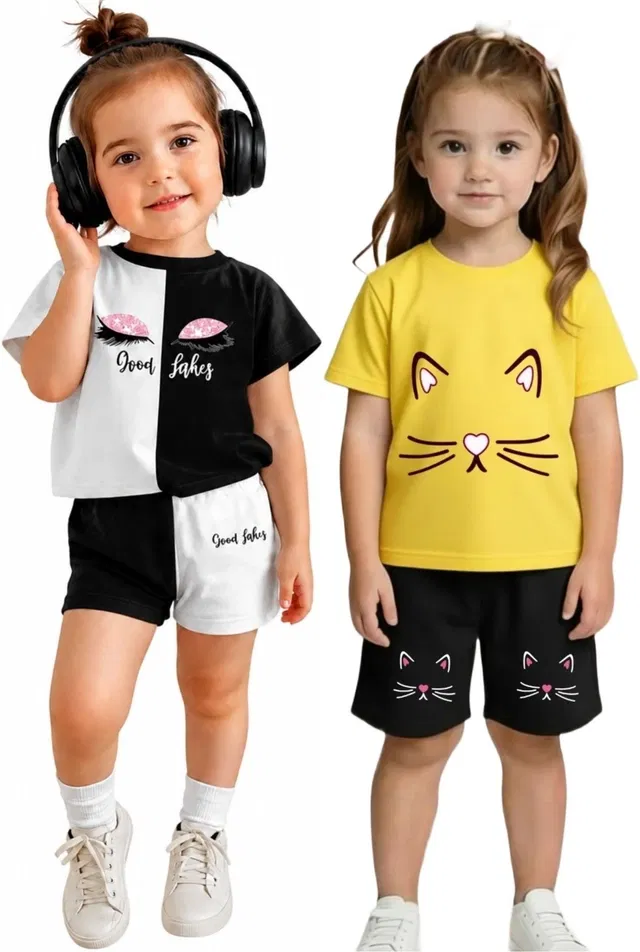 Graphic Print Cotton Blend Clothing Set for Girls, Pack of 2 (Multi, 12-18 M)