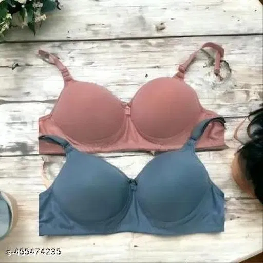 Hosiery Solid Bra for Women & Girls, Pink & Blue, Pack of 2 (30A)