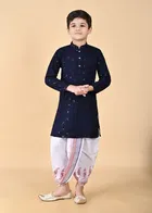 Rayon Embellished Kurta with Dhoti for Boys, Navy Blue & White 