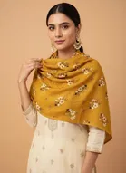 Women viscose Rayon Printed Scarf, Mustard