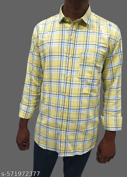 Cotton Blend Checked Shirt for Men, Yellow (XL) Pack of 1