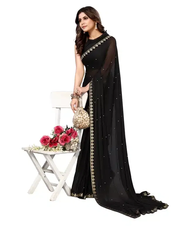 Lycra Solid Saree for Women (Black, 6 m)