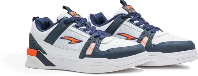 Asian Sneakers for Men (White & Navy Blue, 8)