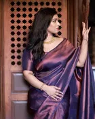 Litchi Silk Woven Design Saree for Women, Navy Blue 