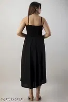 Fit and Flare Full Length Dress for Women, Black 