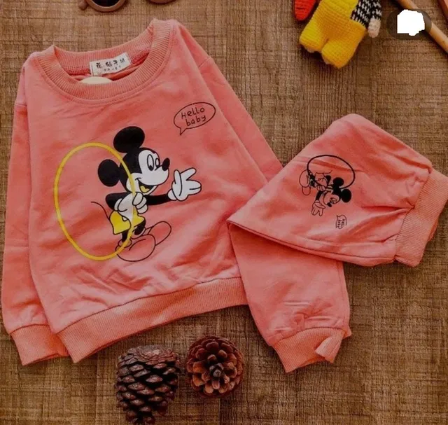Hosiery Printed Clothing Set for Kids (Peach, 12-18 Months)