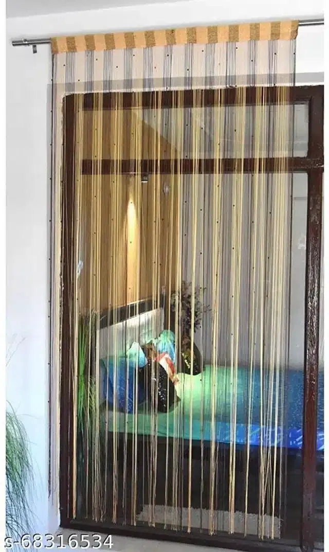 Polyester Beads Curtain for Door (Brown, 7 Feet)