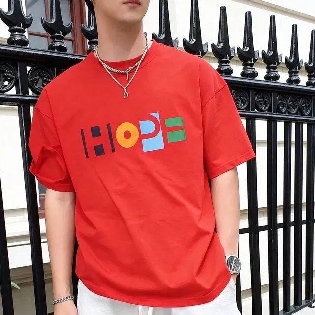 Cotton Round Neck-T-shirt for Men, Red (XL)