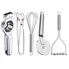 Stainless Steel Lemon Squeezer & Pakkad & Egg Whisk & Pizza Cutter & Potato Masher For Kitchen 