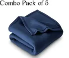 Combo Pack of 5 Solid Polar Fleece Blanket Blue- (60x90)