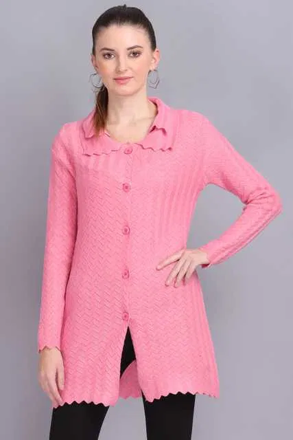 Women's Button Cardigan (Baby Pink, XL) (AX-17)
