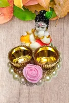 Metal Decoretive Pooja Thali, Multicolour Pack of 1
