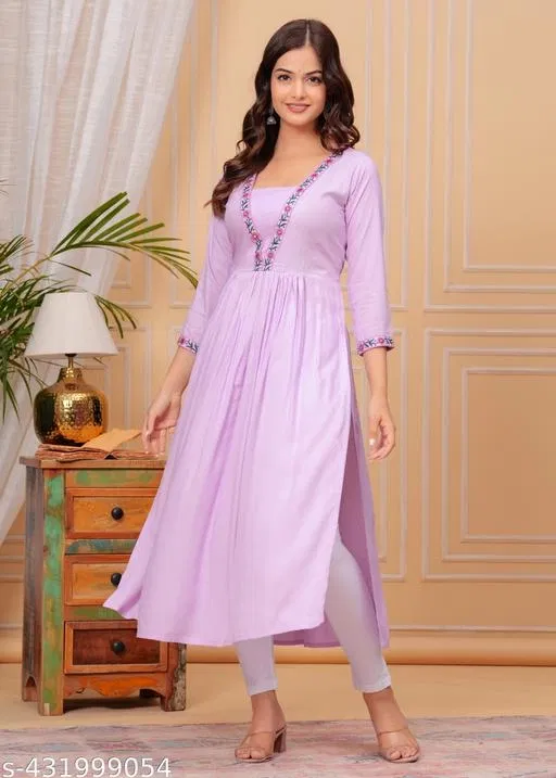 Rayon Kurti for Women, Lavendar (XXL)