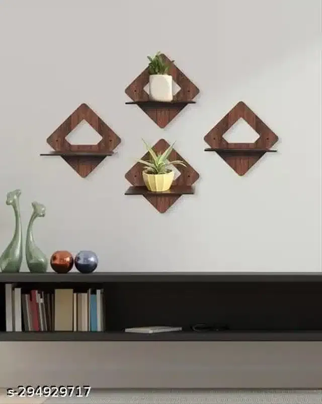 Sakarpara Wooden Wall Hanging ,Brown, Pack of 4