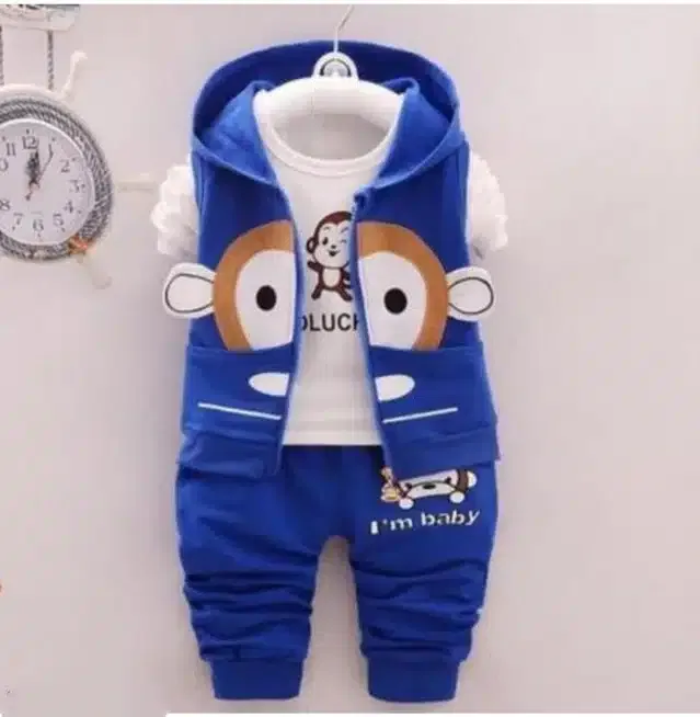 Hosiery 3 Pcs Clothing Set for Kids (Blue & White, 9-12 Months)