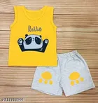 Cotton Blend Printed Clothing Set for Boys (Yellow, 4-5 Years)