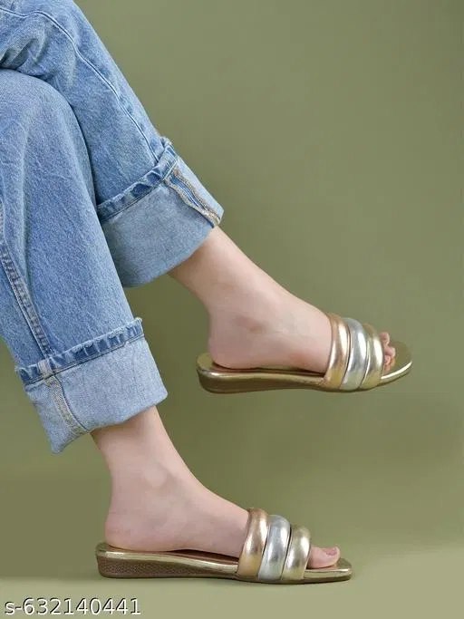 Perforated Flat Sandals for Women (Golden, IND-4)
