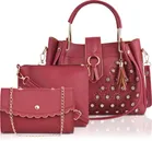 PU Solid Handbags for Women (Maroon, Set of 3)