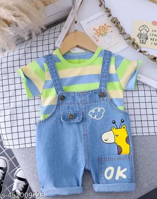 Hosiery Cotton & Denim Printed Clothing Set for Kids, Multicolor (7-8 Years)