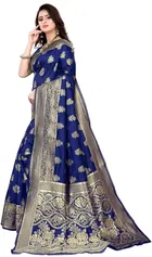 Silk Woven Design Saree for Women, Navy Blue 