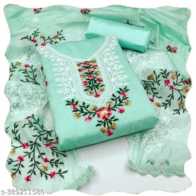 Embroidered Unstitched Suit for Women (Sea Green, 2.25 m)