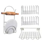 2 Pcs Stainless Steel Plate Stand & Utensil Holder with Chakla Belan Stand 